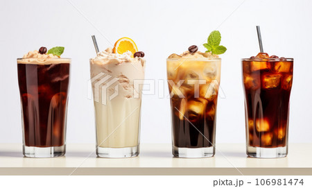 Set of various contemporary classic alcohol cocktails in different glasses placed on table 106981474