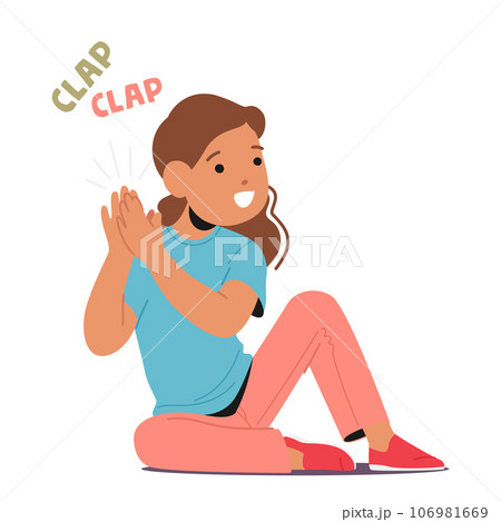 Little Girl Character Claps Her Hands Joyfully, Radiant Smile On Her Face, Expressing Her Excitement, Happiness 106981669
