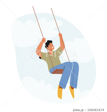 Male Character Swing Joyfully On The Playground, Laughter Filling The Air As he Sways Back And Forth Vector Illustration 106981674