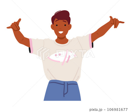 Teenage Boy Grins And Casually Throws Up A Hang Loose Hand Gesture, Expressing A Carefree And Relaxed Attitude 106981677