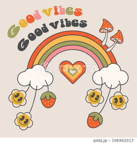 Good vibes retro,vintage bright groovy print 70s 106982017
