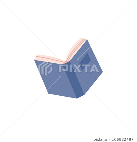 Blue hardcover opened book with pages fluttering, open notepad in the air, vector isolated school textbook or literature 106982497