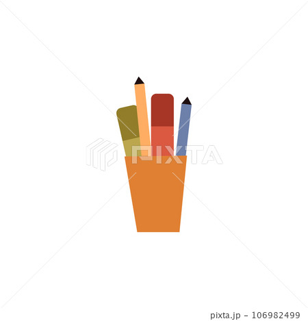 Plastic cup with pens and markers flat style, vector illustration Plastic cup with pens and markers flat style, vector illustration 106982499