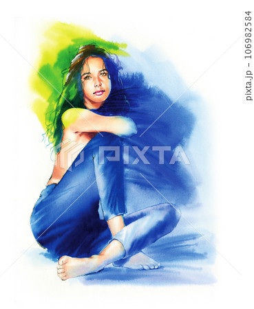 a sitting woman's watercolor 106982584