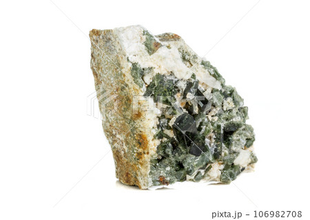 Macro mineral tourmaline stone on white background 106982708