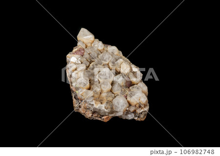 Macro mineral quartz stone with fluorite on granite on a black background Macro mineral quartz stone with fluorite on granite on a black background 106982748