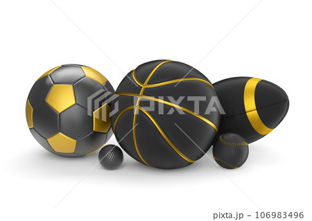 Set of black ball like basketball, american football and golf isolated on white Set of black ball like basketball, american football and golf isolated on white 106983496