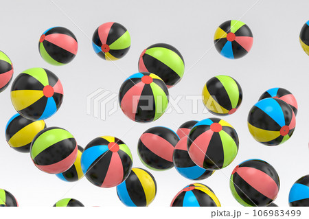Many of flying beach balls isolated on white background 106983499