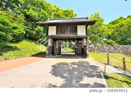 青空と福岡城の風景　石垣と櫓 106983612