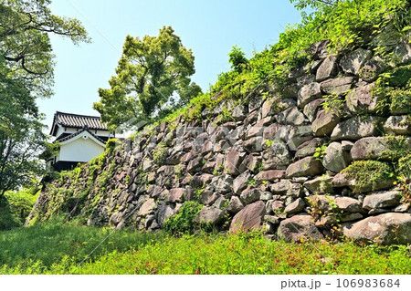 青空と福岡城の風景　石垣と櫓 106983684