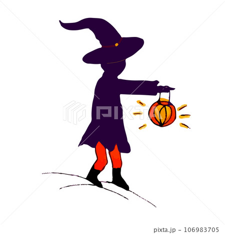 Witch with lantern in hand. Magical, occult Isolated vector illustration. Halloween doodle icon. 106983705