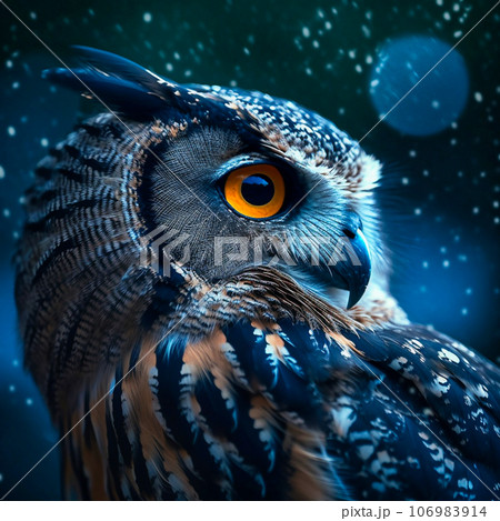 Macro closeup on a beautiful owls eyes with a cool, Generative AI 106983914