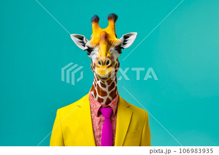 Heavy Giraffe Anthropomorphic Bright Colors Trendy, Generative AI 106983935