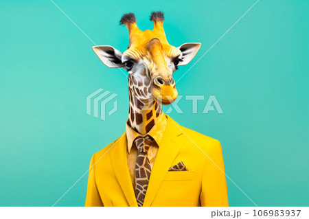 Heavy Giraffe Anthropomorphic Bright Colors Trendy, Generative AI 106983937