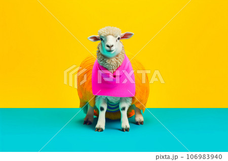 Heavy funny sheep anthropomorphic bright colors, Generative AI 106983940