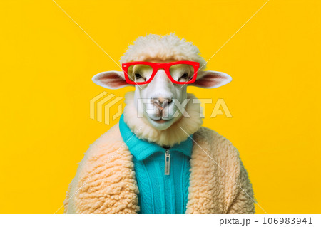 Heavy funny sheep anthropomorphic bright colors, Generative AI 106983941