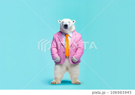 Heavy funny polar bear anthropomorphic bright colors, Generative AI 106983945