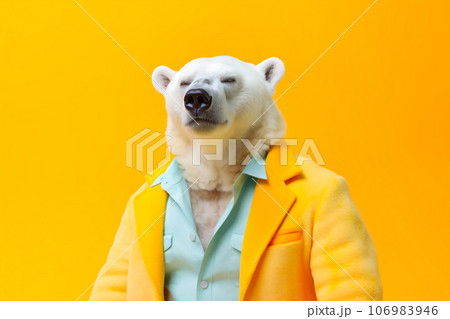 Heavy funny polar bear anthropomorphic bright colors, Generative AI 106983946