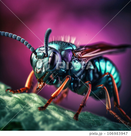 Macro photography of a beautiful colorful wasp, Generative AI 106983947