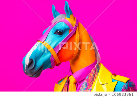 Heavy funny horse anthropomorphic bright colors, Generative AI 106983961
