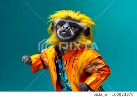 Heavy fun tamarin spotted anthropomorphic bright, Generative AI 106983970
