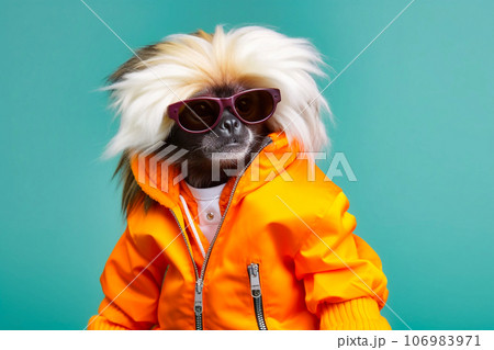 Heavy fun tamarin spotted anthropomorphic bright, Generative AI 106983971