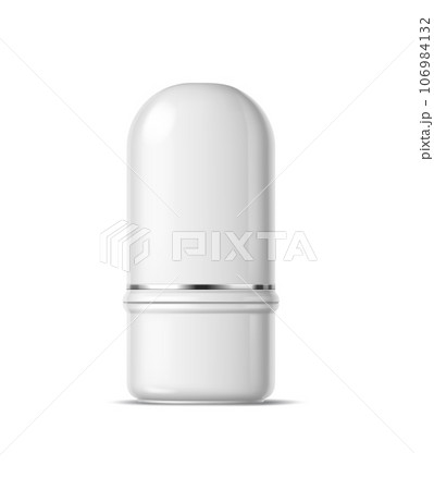 Realistic cosmetics product plastic container. Isolated 3d vector mockup of deodorant, featuring a twist-cap and label area for branding. Perfect for showcasing new products and packaging designs 106984132