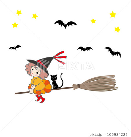 ハロウィーン素材 ほうきに乗った魔女と黒い猫 ハロウィーン素材 ほうきに乗った魔女と黒い猫 106984225