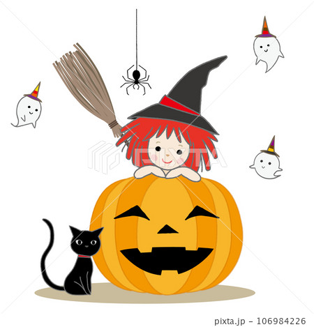 ハロウィーン素材 魔女とかぼちゃと黒い猫 106984226