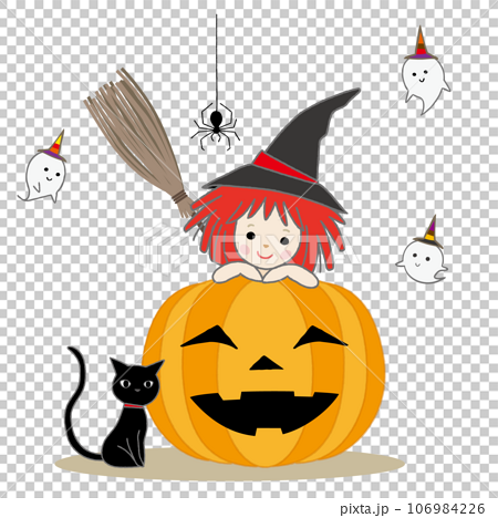 ハロウィーン素材 魔女とかぼちゃと黒い猫 106984226