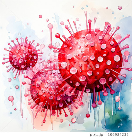 Watercolor depiction of a medical molecule coronavirus 106984233