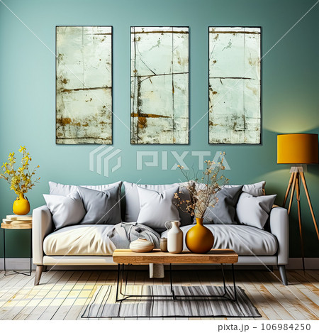Artful apartment decor Paintings showcased in a mockup setting 106984250