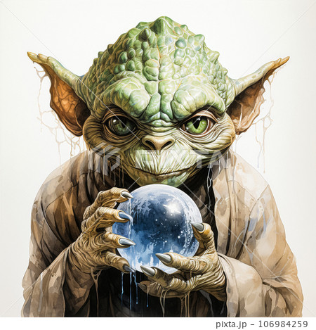 Watercolor illustration: Alien cradling Earth planet in its grasp Watercolor illustration: Alien cradling Earth planet in its grasp 106984259