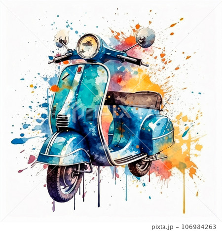 Dynamic Moped splatters on a multicolored canvas 106984263