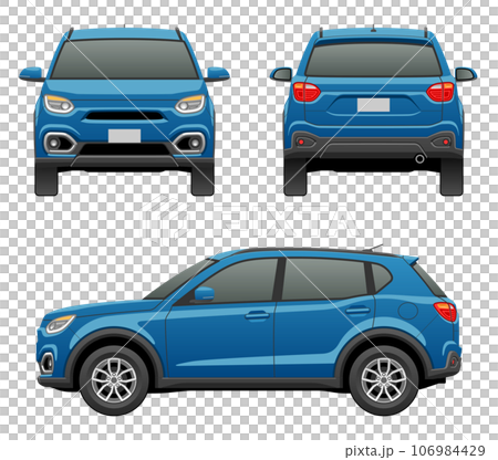 Illustration of a car seen from three directions (S size SUV) Illustration of a car seen from three directions (S size SUV) 106984429