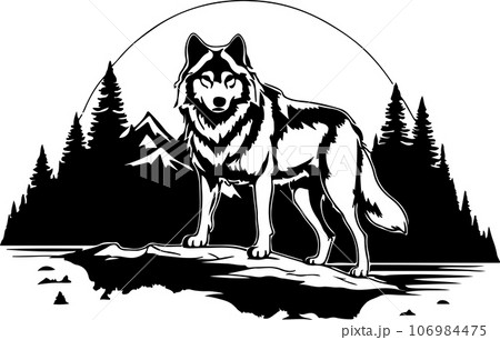 Super and lovely wolf mountain vector art 106984475