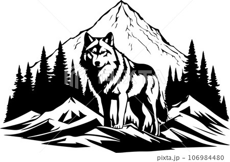 Gorgeous lovely wolf mountain emblem vector art 106984480
