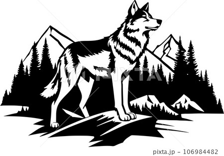 Pretty and lovely wolf mountain vector art 106984482