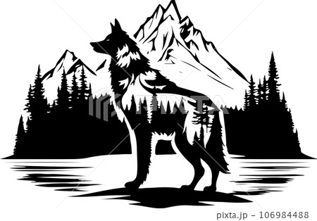 Excellent and lovely wolf mountain vector art Excellent and lovely wolf mountain vector art 106984488