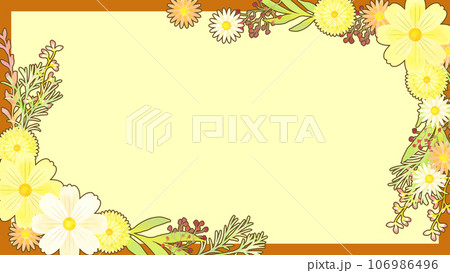 秋の花のイラストフレーム、16:9サイズ 106986496