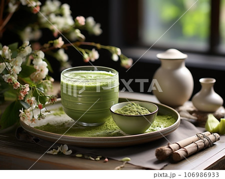 抹茶ラテと和風茶器 抹茶ラテと和風茶器 106986933