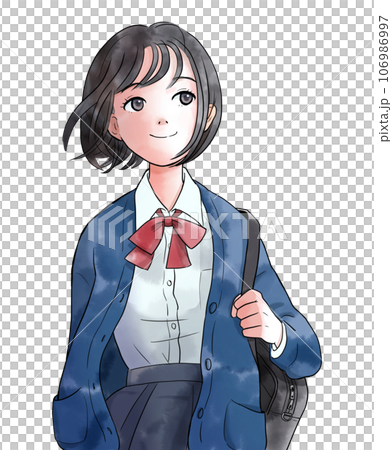 Illustration of a female student walking under the blue sky, watercolor style, no background Illustration of a female student walking under the blue sky, watercolor style, no background 106986997