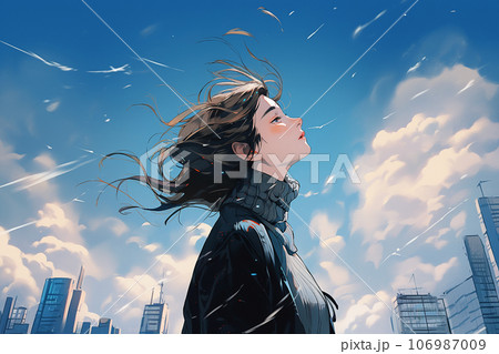 空を見上げる女性 AI画像 空を見上げる女性 AI画像 106987009