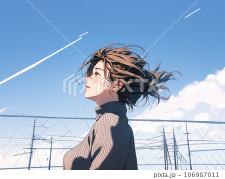 空を見上げる女性　AI画像 106987011