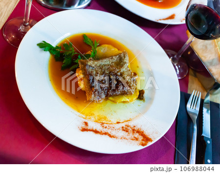 Homemade spicy pork meat stewed in gravy with potato Homemade spicy pork meat stewed in gravy with potato 106988044