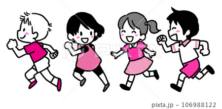 半袖の走る四人の子供達二色のイラスト 半袖の走る四人の子供達二色のイラスト 106988122