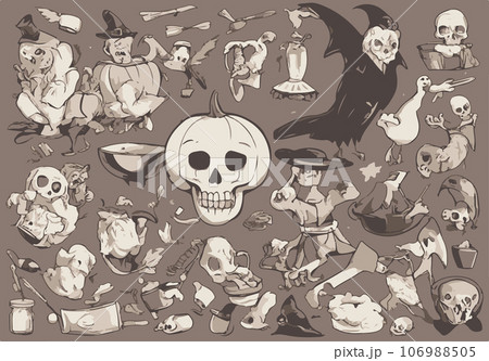 ハロウィンに使えるイラストパーツセット ハロウィンに使えるイラストパーツセット 106988505