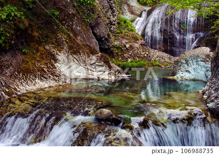 A mountain stream with waterfalls A mountain stream with waterfalls 106988735