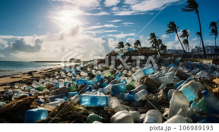 Big pile of garbage, ocean pollution in tropical beach. 106989193