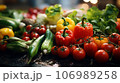 Variety of fresh vegetables on kitchen table. Healthy food concept 106989258